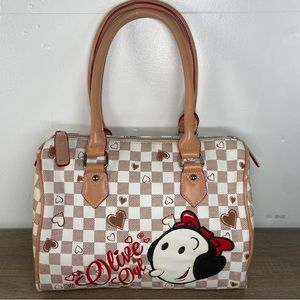 Olive Oyl Popeye 2016 Purse Women’s Large Carry Bag Checkered Brown White Worn